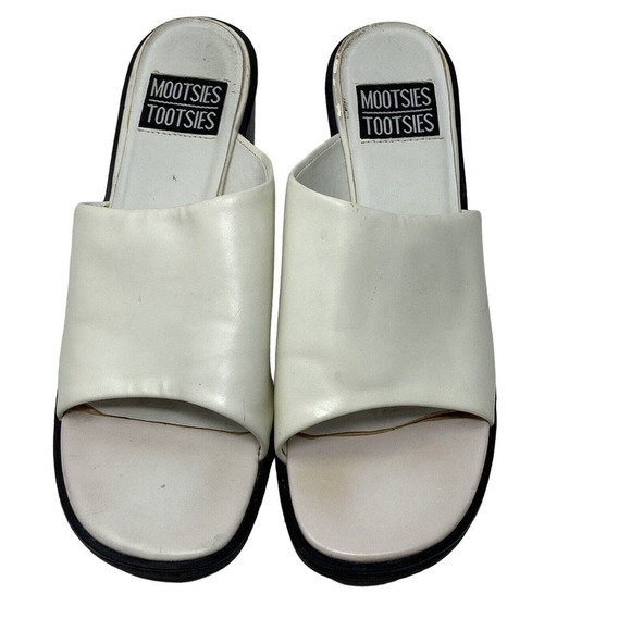 Vintage 90s Y2K Mootsies Tootsie White Slide Sandals Chunky Heel - Picture 2 of 5